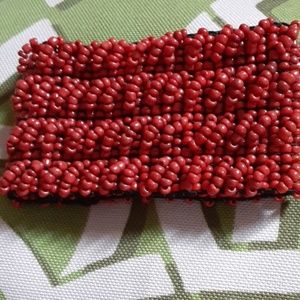 Stretch Bracelet Tiny Beads Wide Boho Red Orange
